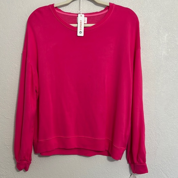 1060 Sundry Women’s Bright Pink Blouson Sleeve Lightweight Sweatshirt Size 1/Sm - Picture 2 of 9